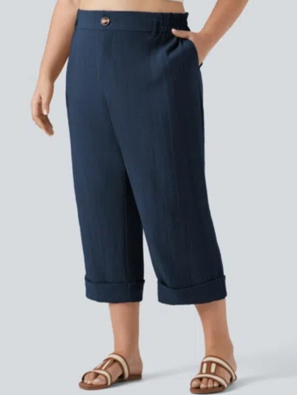 Halara Plus Size (3X) High Waisted Capri Linen-Feel Resort Pants, Pockets